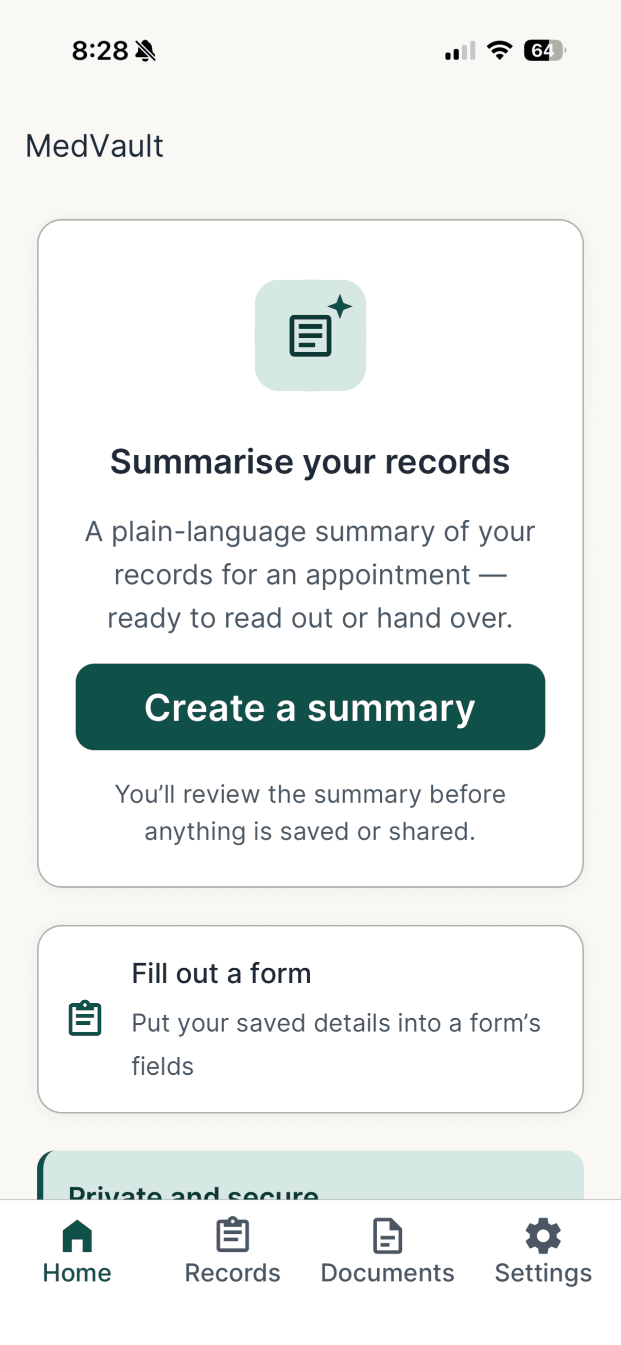 MedVault medical records on mobile